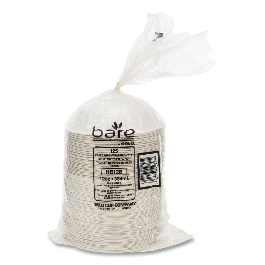 Solo Bare 12 oz Heavyweight Paper Bowls - Bare - Disposable - White - Paper Body - 125 / Pack