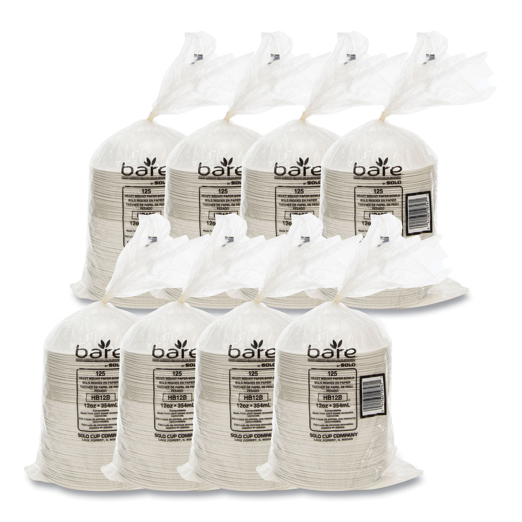 Solo Bare 12 oz Heavyweight Paper Bowls - Bare - Disposable - White - Paper Body - 125 / Pack