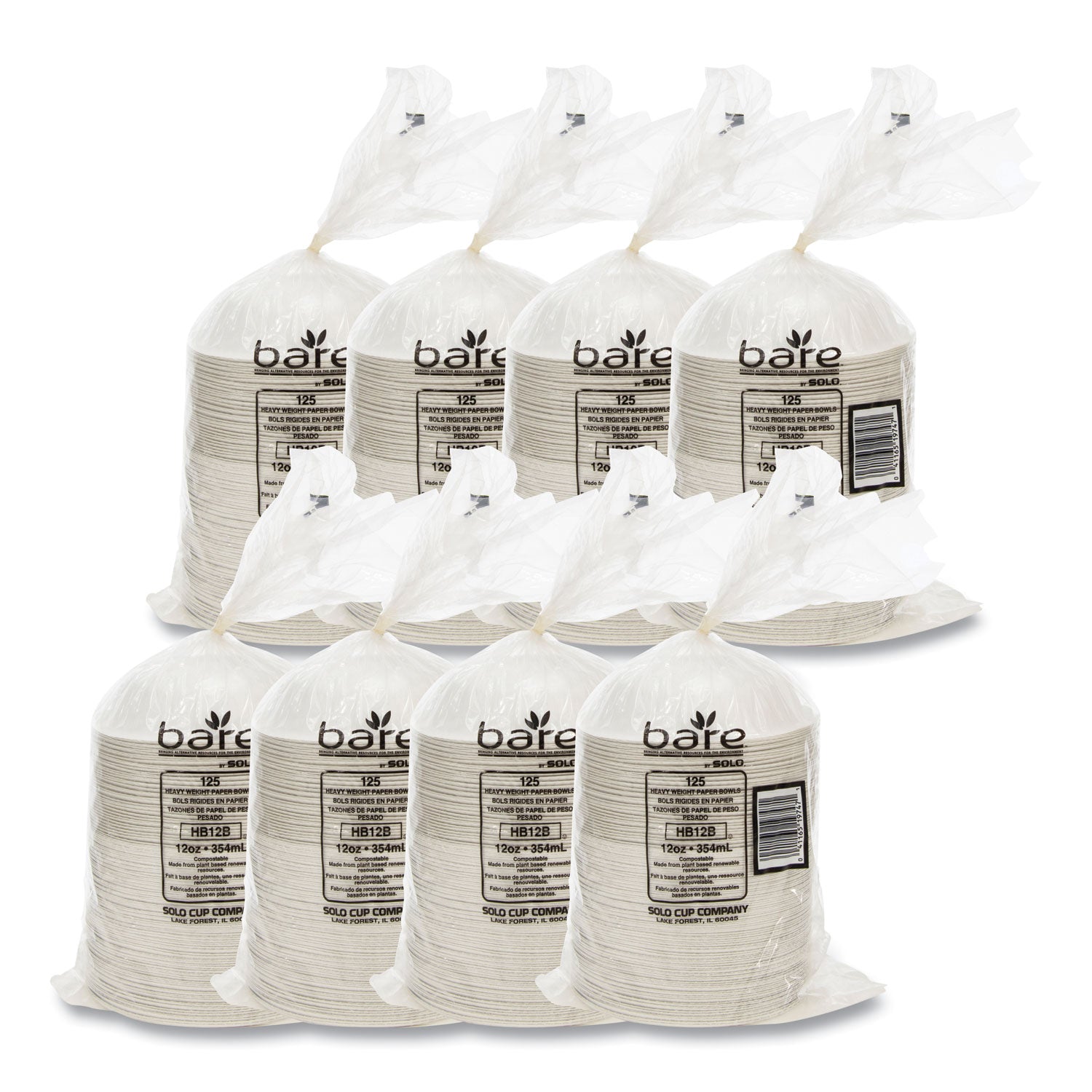 Solo Bare 12 oz Heavyweight Paper Bowls - Bare - Disposable - White - Paper Body - 125 / Pack