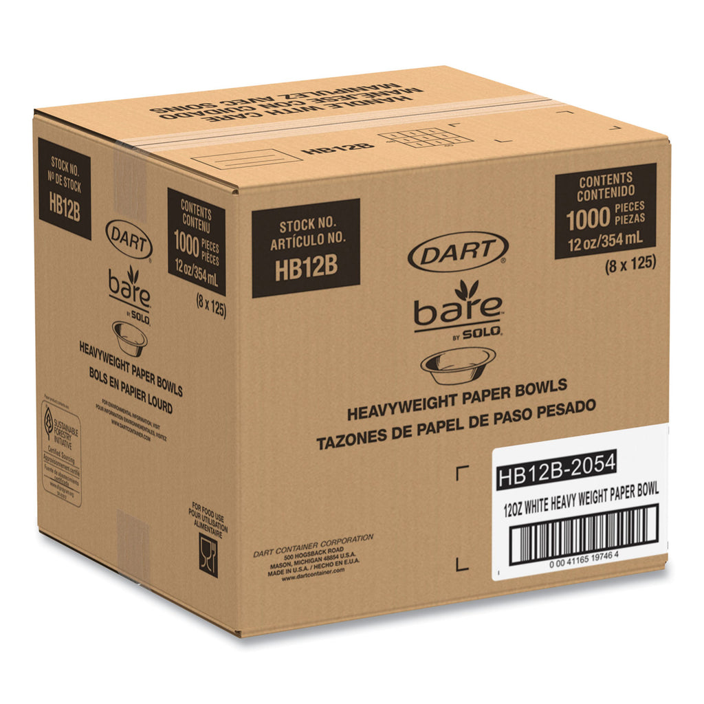 Solo Bare 12 oz Heavyweight Paper Bowls - Bare - Disposable - White - Paper Body - 125 / Pack