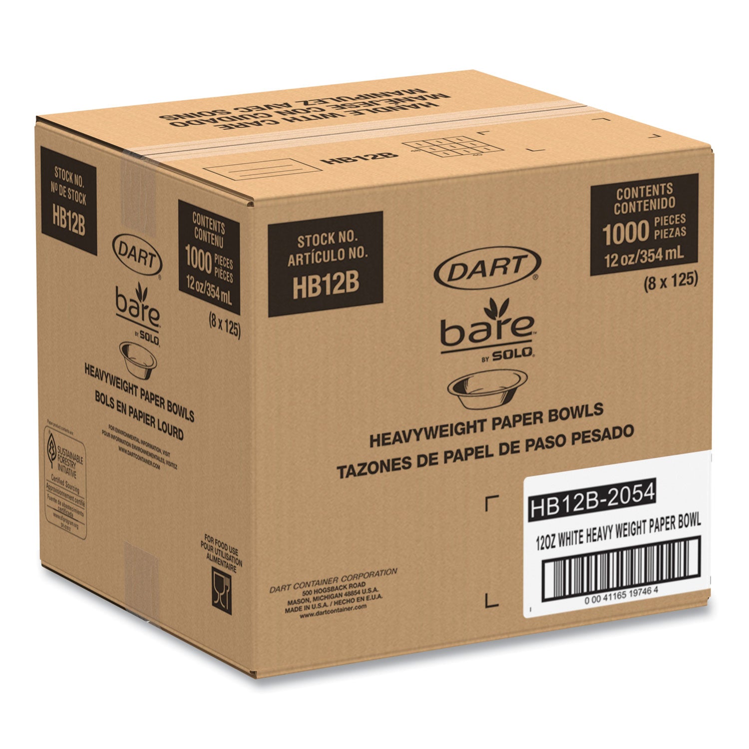 Solo Bare 12 oz Heavyweight Paper Bowls - Bare - Disposable - White - Paper Body - 125 / Pack