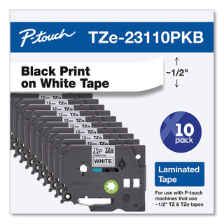 TZe Series Standard Adhesive Laminated Labeling Tape, 0.5", Black on White, 10/Pack