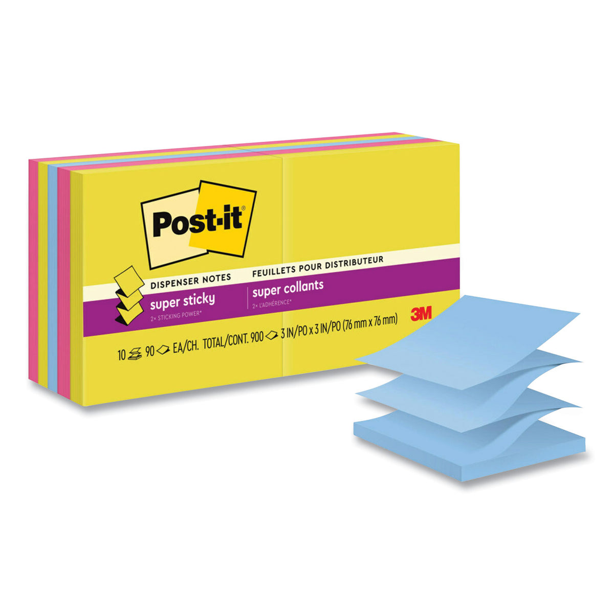Pop-up Notes Summer Joy Collection Colors, 3" x 3", Assorted Colors, 90 Sheets/Pad, 10 Pads/Pack