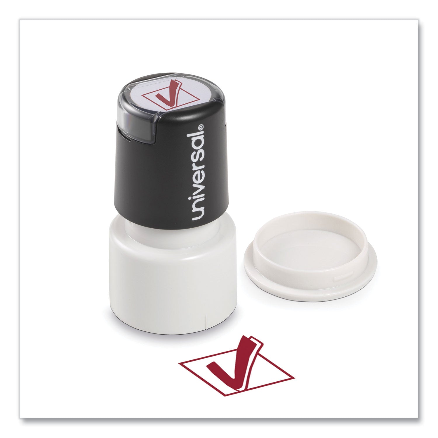 Round Message Stamp, CHECK MARK, Pre-Inked/Re-Inkable, Red - 