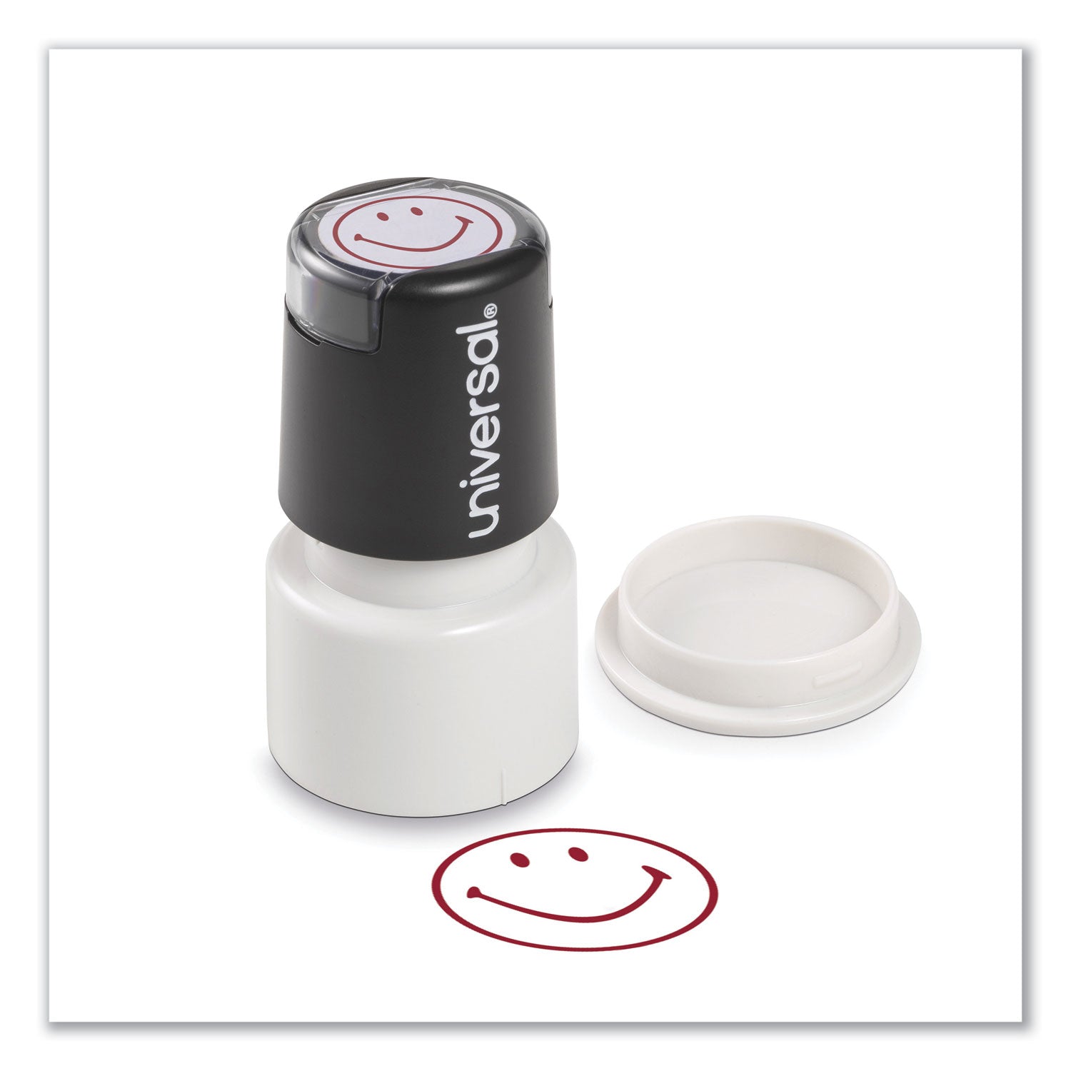 Round Message Stamp, SMILEY FACE, Pre-Inked/Re-Inkable, Red - 
