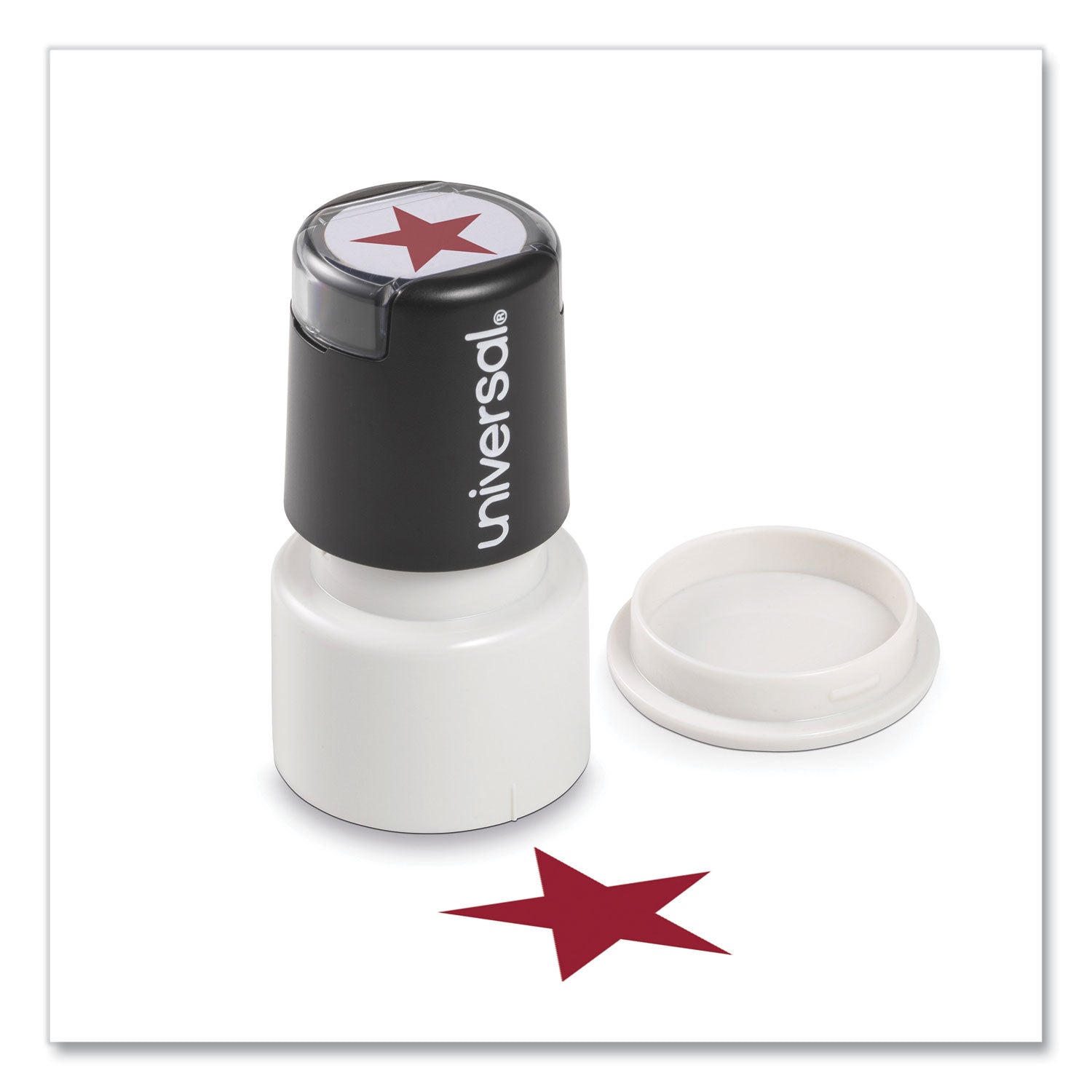 Round Message Stamp, STAR, Pre-Inked/Re-Inkable, Red - 