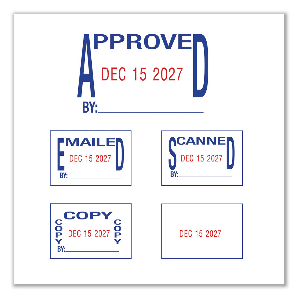 Printy Economy 5-in-1 Date Stamp, Self-Inking, 1.63" x 1", Blue/Red