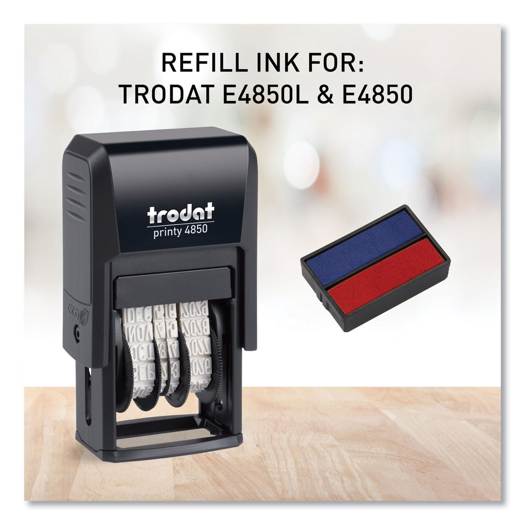 T4850 Printy Replacement Pad for Trodat Self-Inking Stamps, 0.19" x 1", Blue/Red