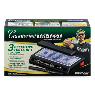 Tri Test Counterfeit Bill Detector with Pen, U.S.; Canadian; Mexican; EU; UK; Chinese Currencies, 7 x 4 x 2.5, Black - 