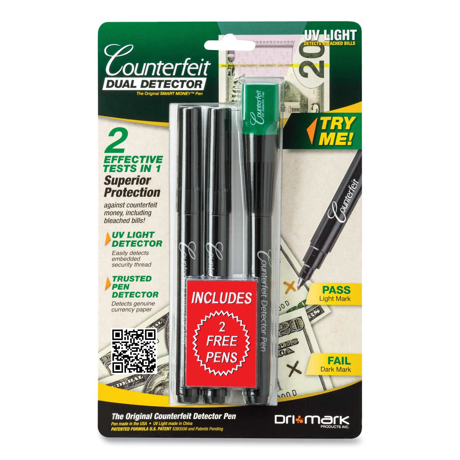 Smart Money Counterfeit Detector Pen with Reusable UV LED Light, U.S.; Most Foreign Currencies, Black - 