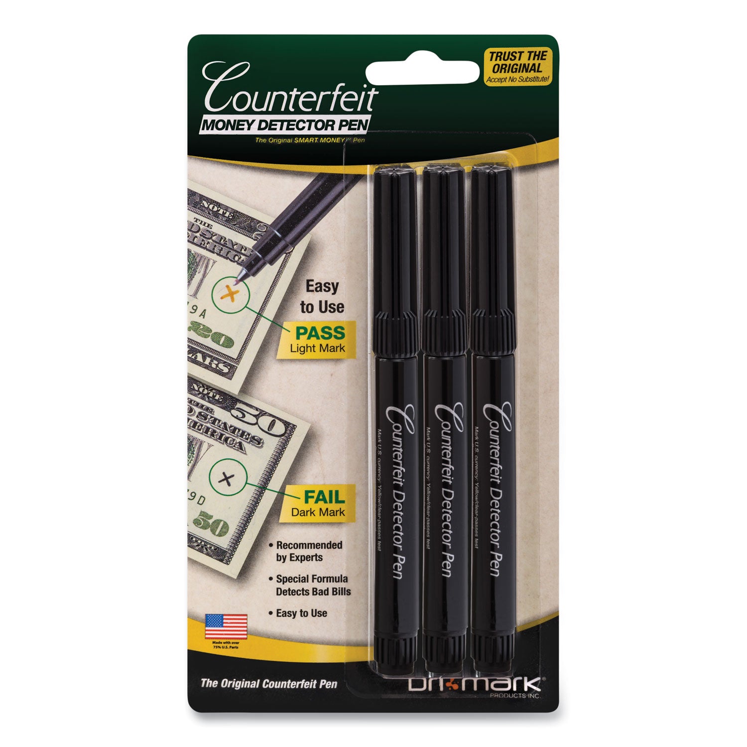 Smart Money Counterfeit Bill Detector Pen, U.S. Currency, 3/Pack - 