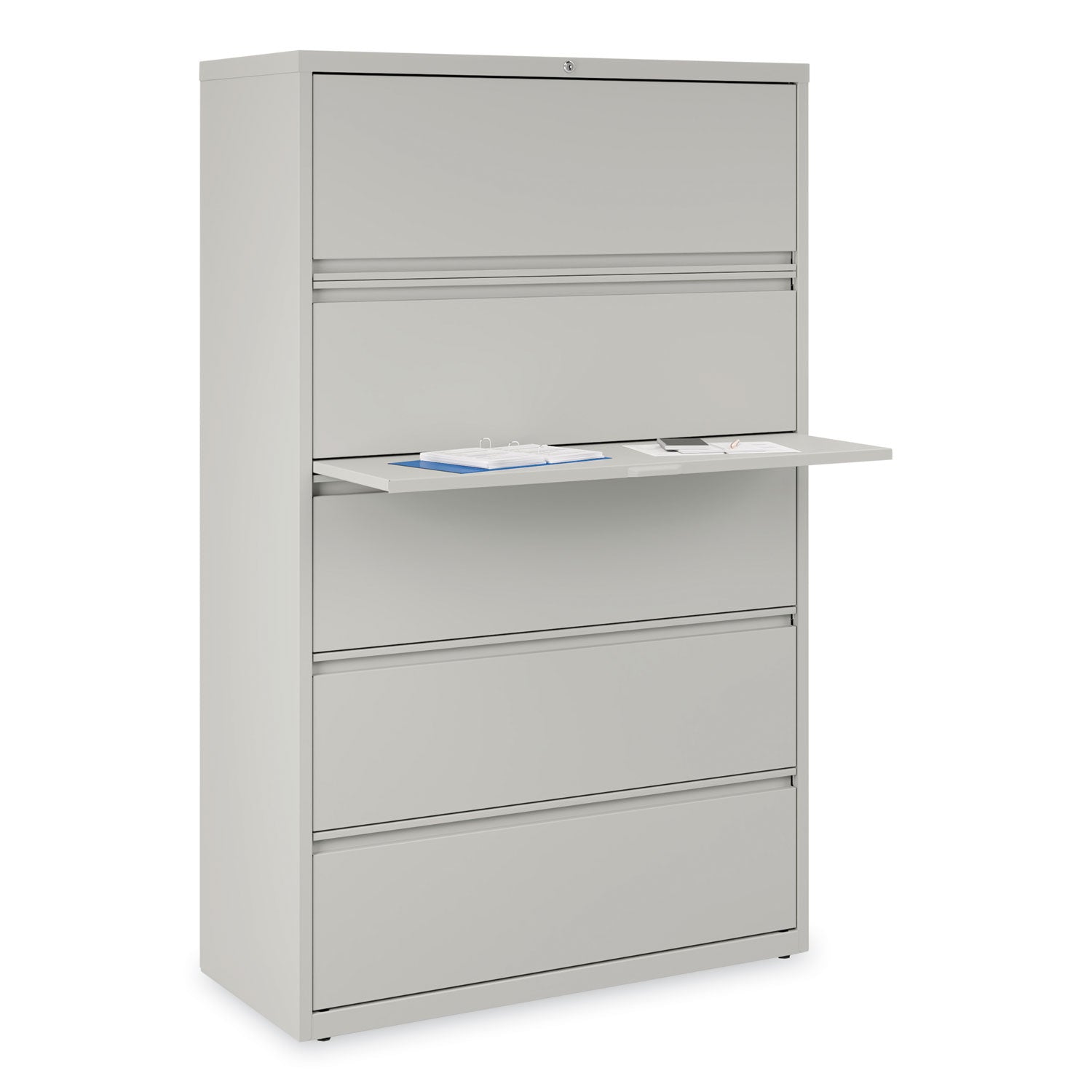 Lateral File, 5 Legal/Letter/A4/A5-Size File Drawers, 1 Roll-Out Posting Shelf, Light Gray, 42" x 18.63" x 67.63