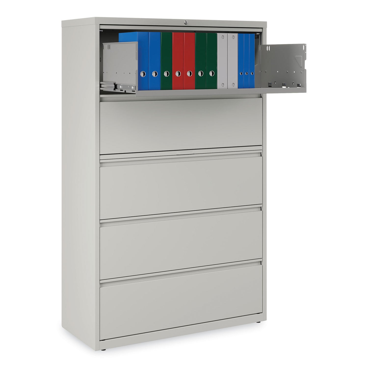 Lateral File, 5 Legal/Letter/A4/A5-Size File Drawers, 1 Roll-Out Posting Shelf, Light Gray, 42" x 18.63" x 67.63