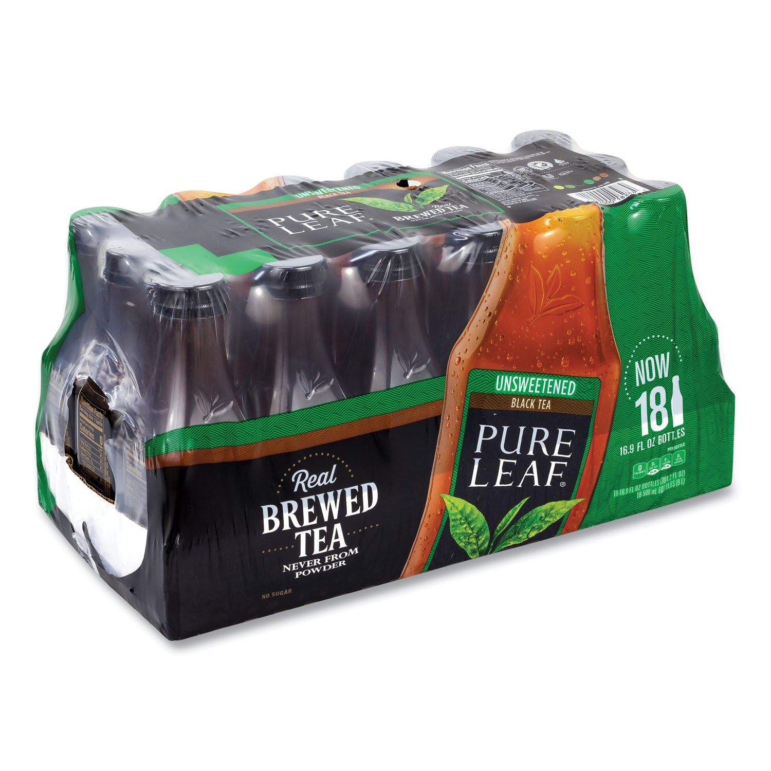 Pure Leaf Unsweetened Iced Black Tea, 16.9 oz Bottle, 18/Carton, Ships in 1-3 Business Days