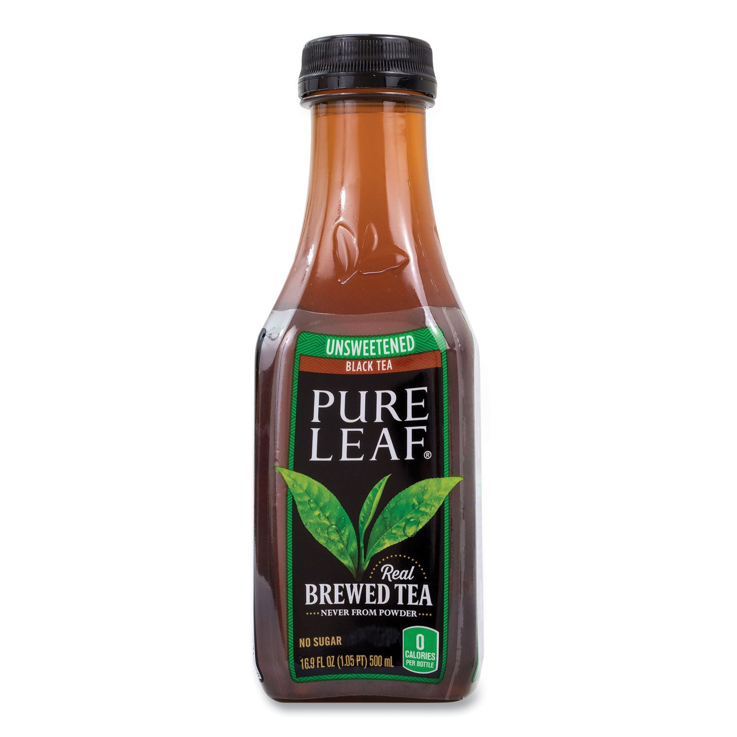 Pure Leaf Unsweetened Iced Black Tea, 16.9 oz Bottle, 18/Carton, Ships in 1-3 Business Days