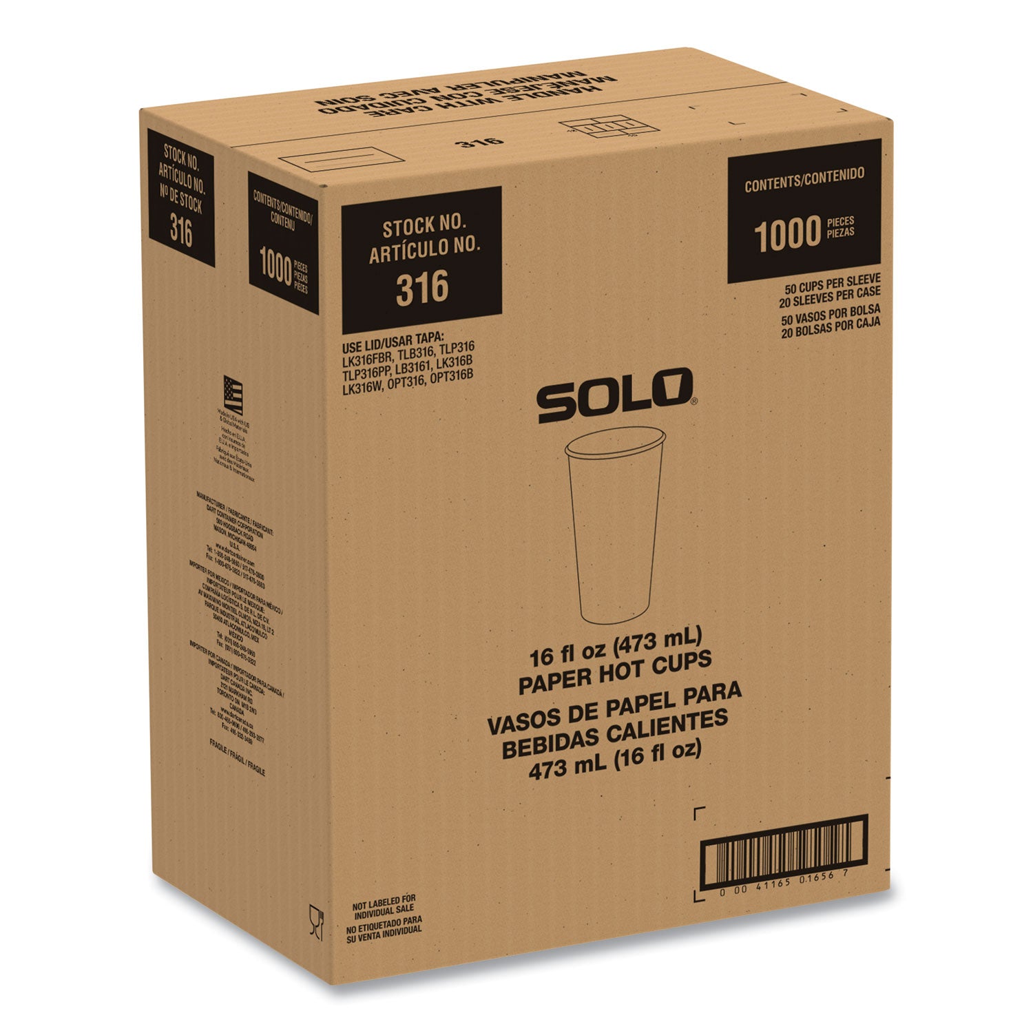 Compostable Paper Hot Cups, ProPlanet Seal, 16 oz, White/Green, 1,000/Carton