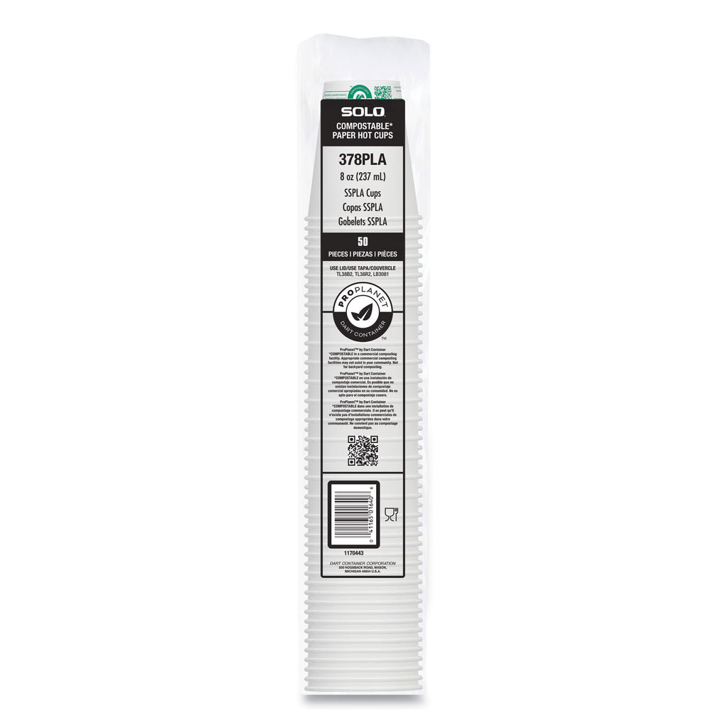 Compostable Paper Hot Cups, ProPlanet Seal, 8 oz, White/Green, 1,000/Carton