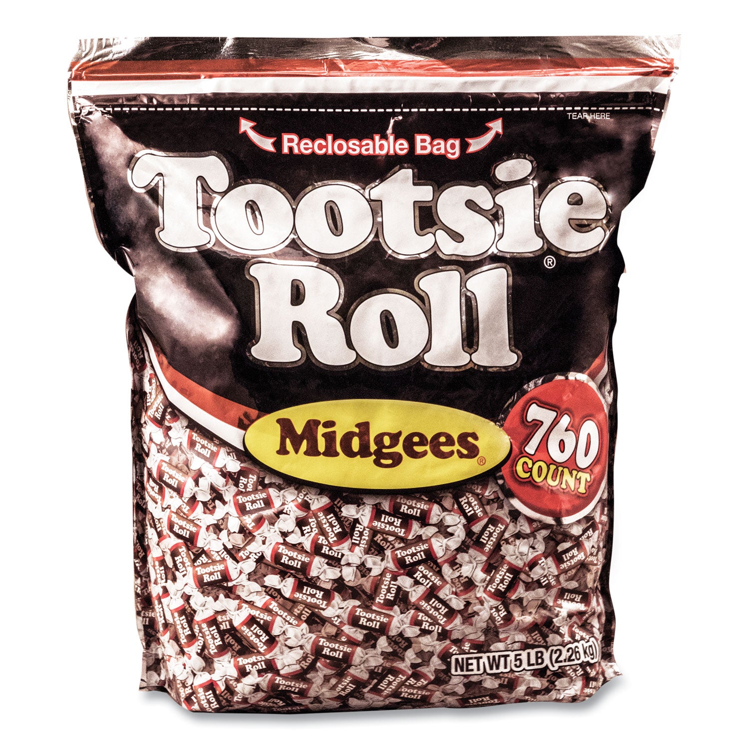 Tootsie Roll Midgees Candy - Assorted - Individually Wrapped, Resealable Container - 5 lb - 1 Bag - 760 Per Bag