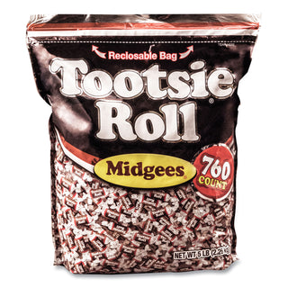 Tootsie Roll Midgees Candy - Assorted - Individually Wrapped, Resealable Container - 5 lb - 1 Bag - 760 Per Bag