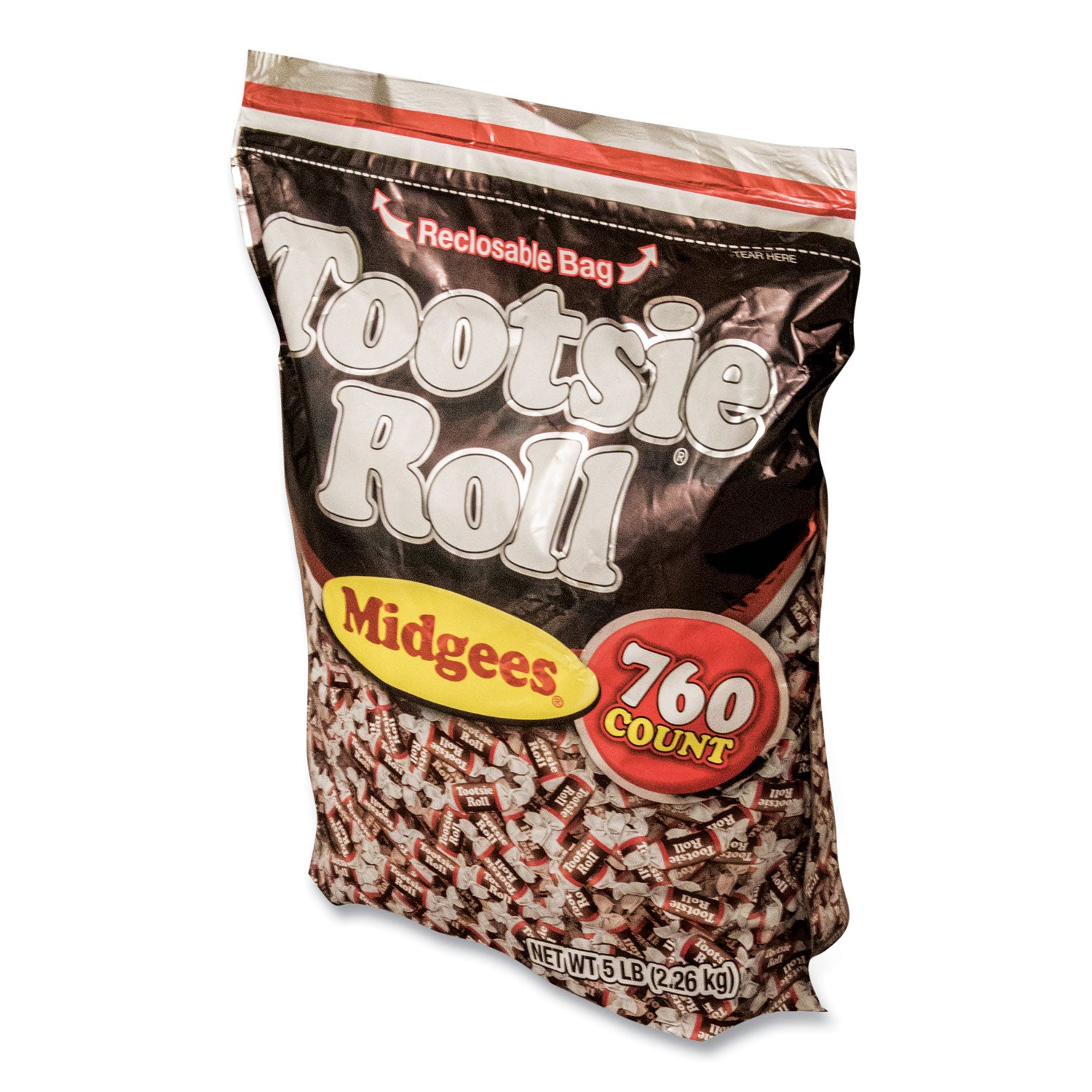 Tootsie Roll Midgees Candy - Assorted - Individually Wrapped, Resealable Container - 5 lb - 1 Bag - 760 Per Bag