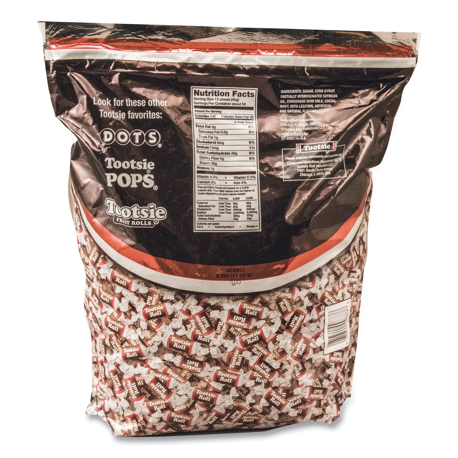 Tootsie Roll Midgees Candy - Assorted - Individually Wrapped, Resealable Container - 5 lb - 1 Bag - 760 Per Bag