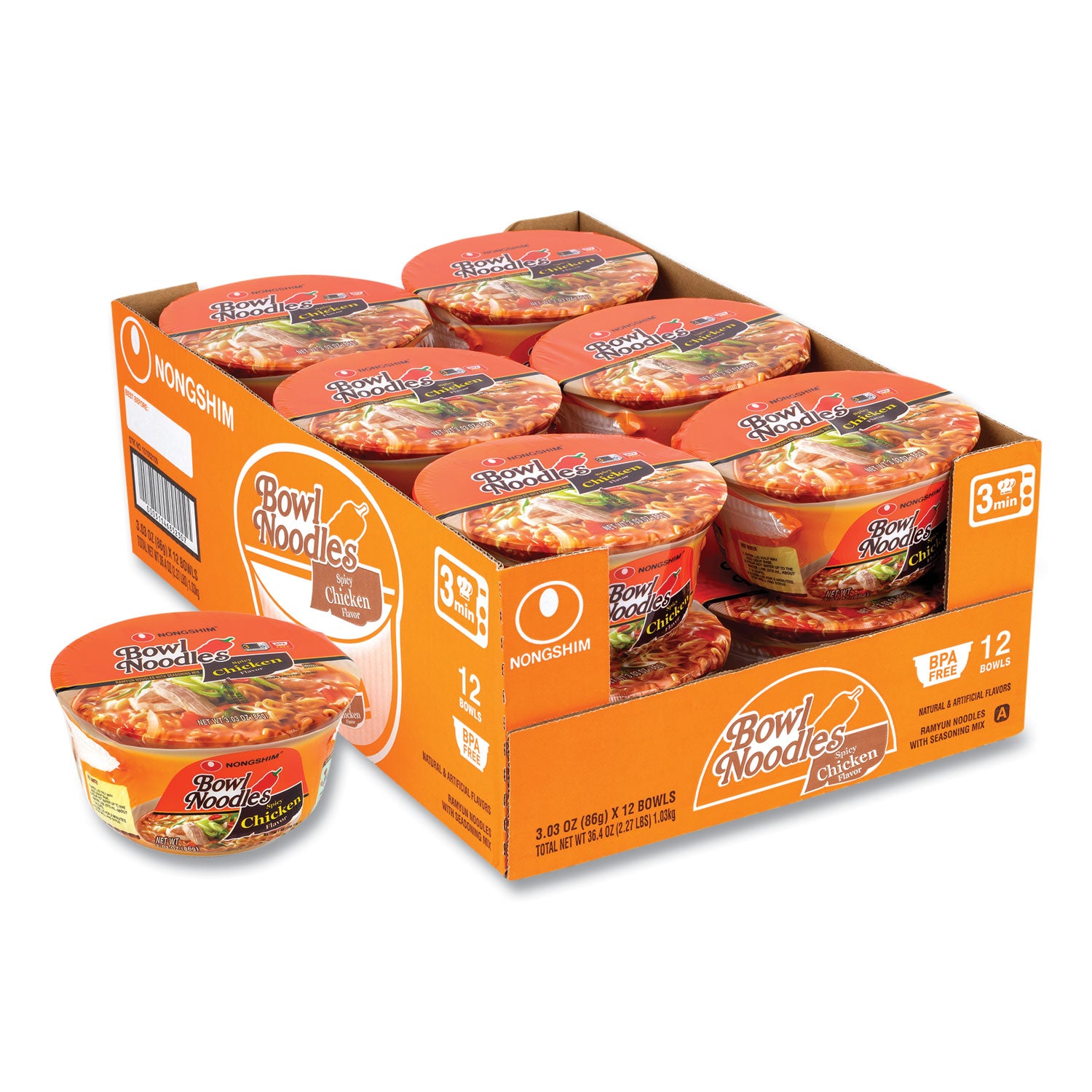 Spicy Chicken Bowl Noodle Soup, Chicken, 3.03 oz Cup, 12/Carton, Ships in 1-3 Business Days