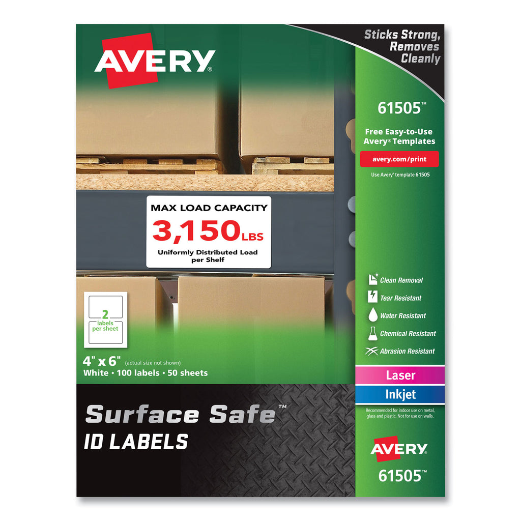 Safeconnect Labels Surface Safe ID Labels, 4 x 6, White, 2/Sheet, 50 Sheets/Box – Office Chase