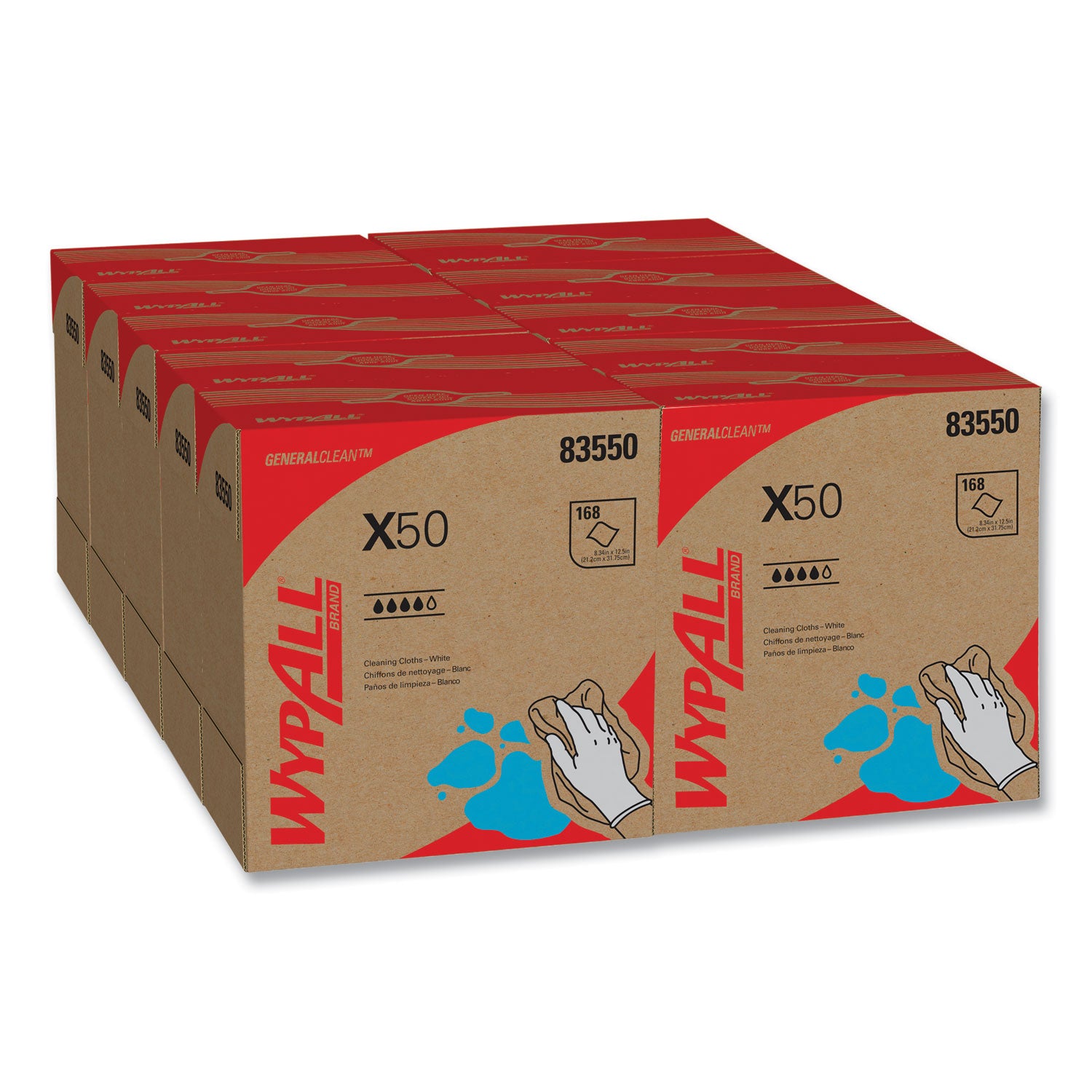 X50 Cloths, POP-UP Box, 12.5 x 9.1, White, 168/Box, 10 Boxes/Carton - 