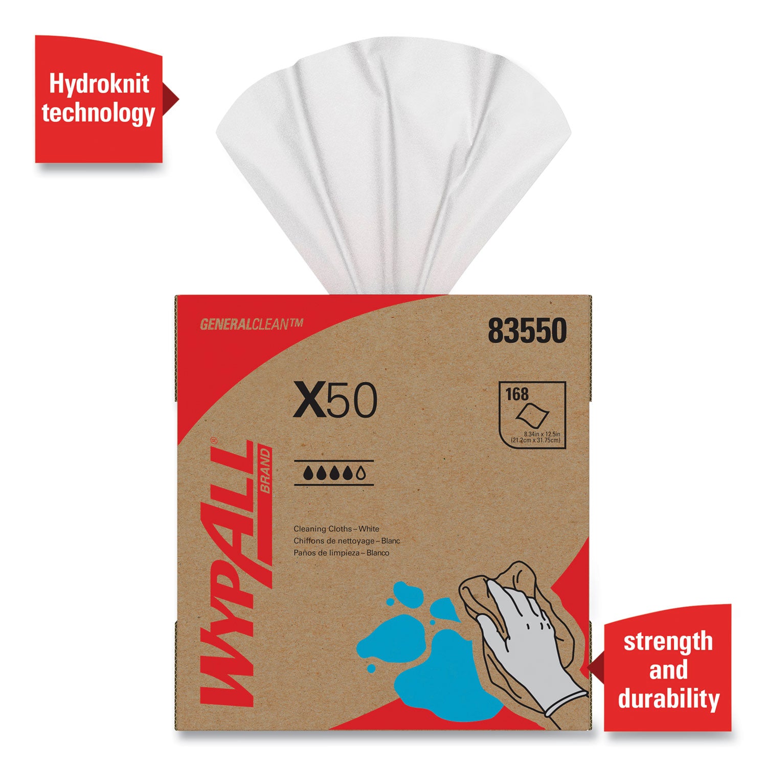 X50 Cloths, POP-UP Box, 12.5 x 9.1, White, 168/Box, 10 Boxes/Carton - 