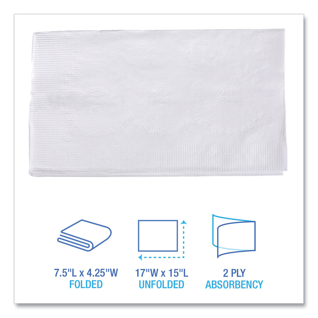 1/8-Fold Dinner Napkins, 2-Ply, 15 x 17, White, 300/Pack, 10 Packs/Carton