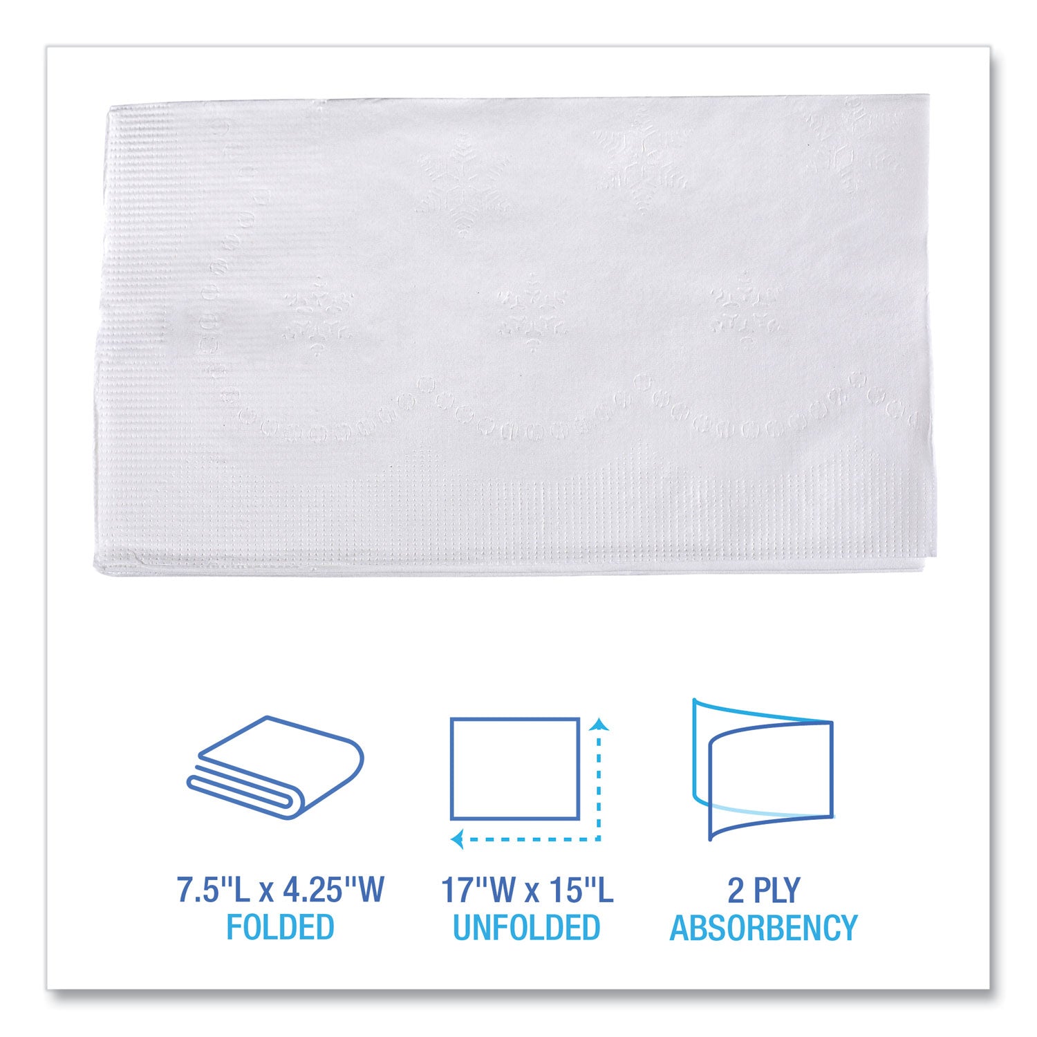 1/8-Fold Dinner Napkins, 2-Ply, 15 x 17, White, 300/Pack, 10 Packs/Carton