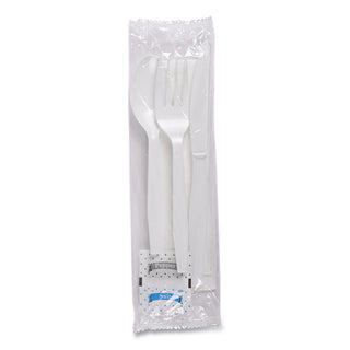 Six-Piece Cutlery Kit, Condiment/Fork/Knife/Napkin/Teaspoon, White, 250/Carton