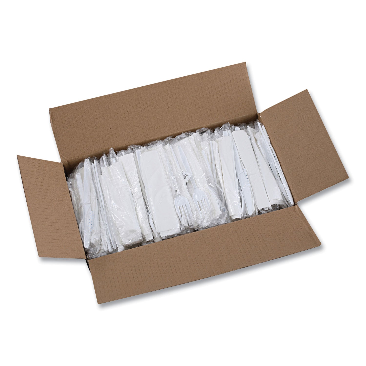 Six-Piece Cutlery Kit, Condiment/Fork/Knife/Napkin/Teaspoon, White, 250/Carton