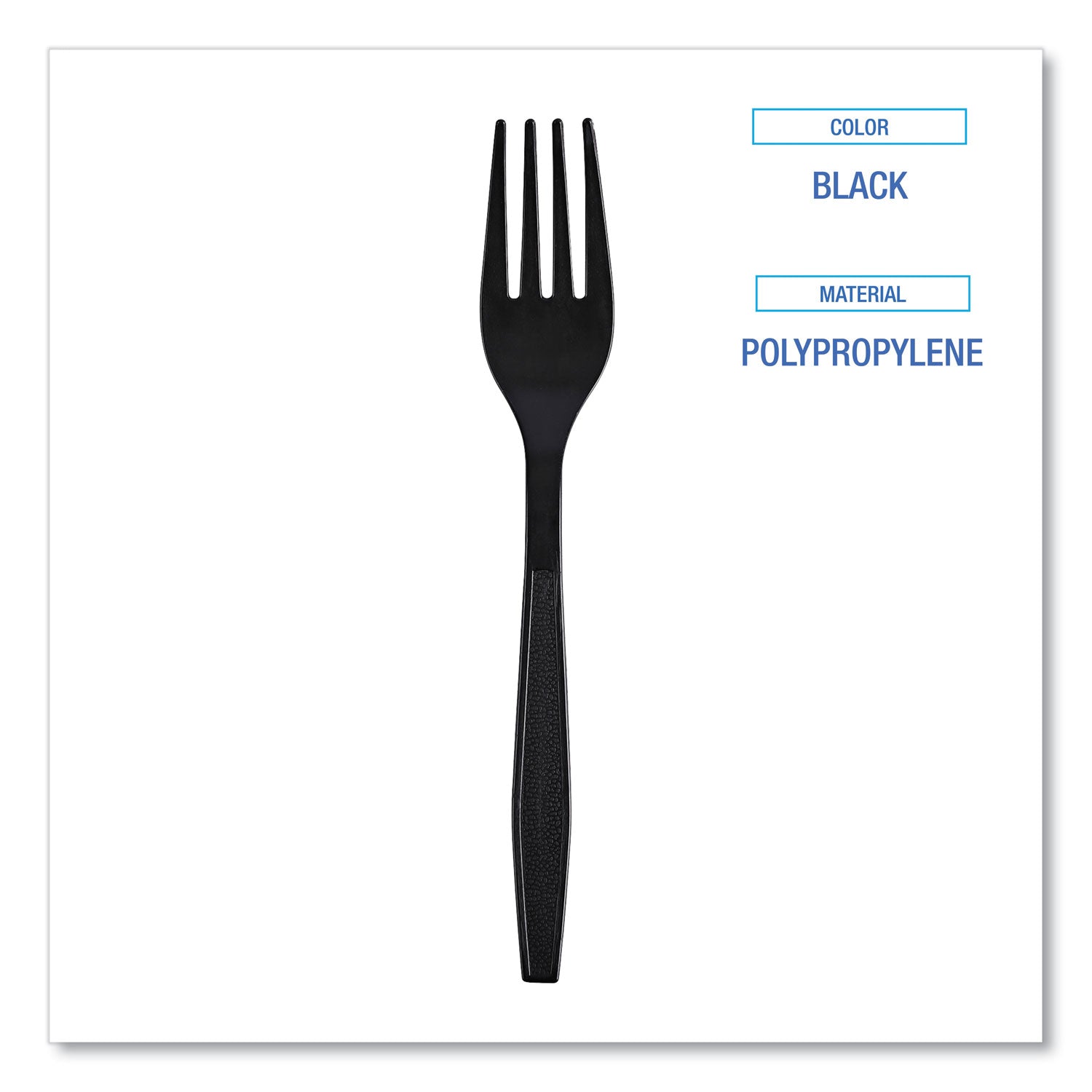 Heavyweight Wrapped Polypropylene Cutlery, Fork, Black, 1,000/Carton