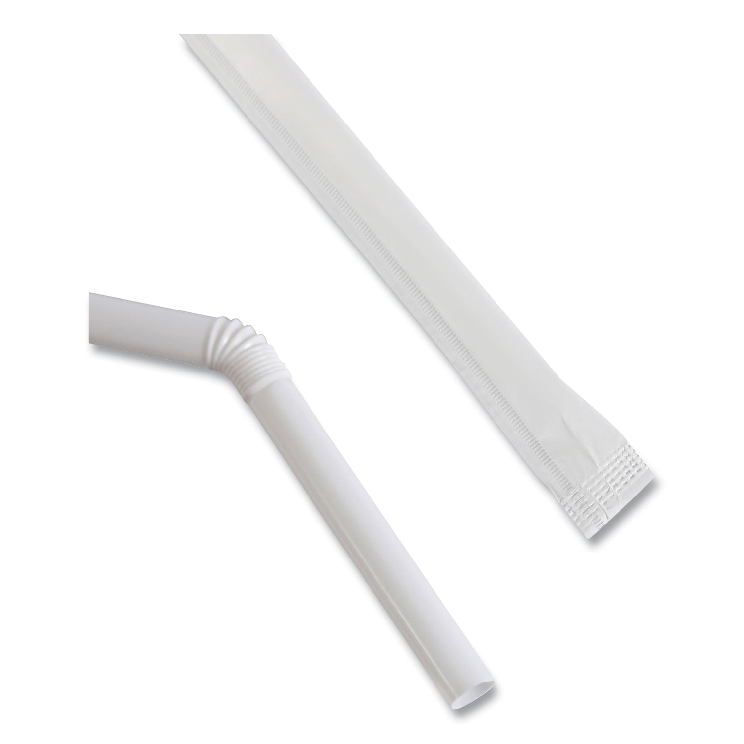 Flexible Wrapped Straws, 7.75", Plastic, White, 500/Pack, 20 Packs/Carton - 