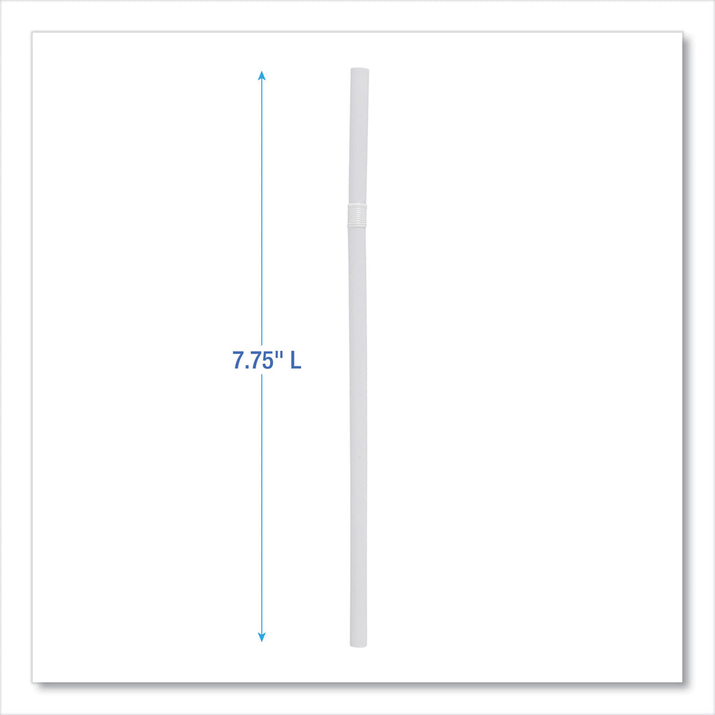 Flexible Wrapped Straws, 7.75", Plastic, White, 500/Pack, 20 Packs/Carton - 