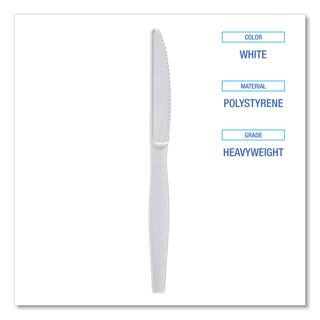Heavyweight Polystyrene Cutlery, Knife, White, 1000/Carton