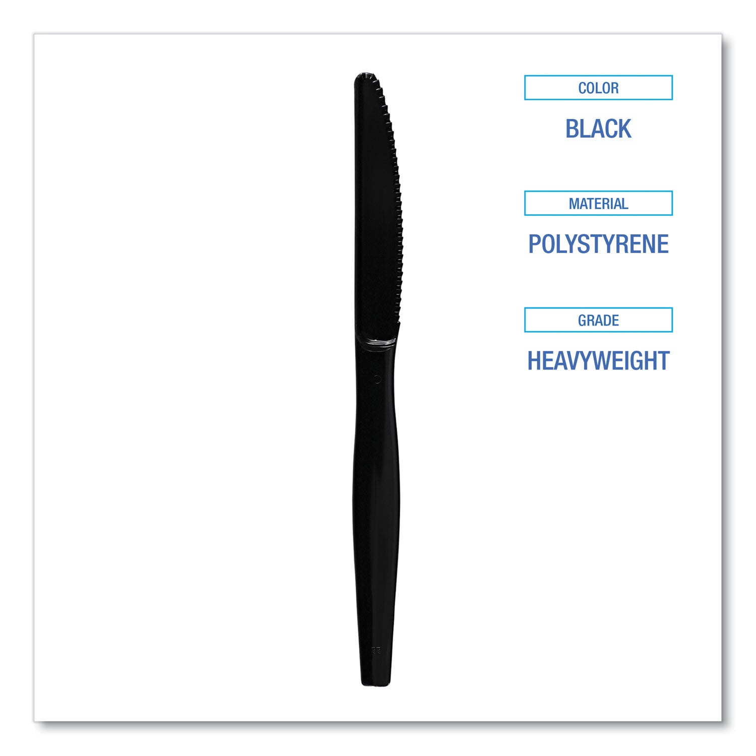 Heavyweight Polystyrene Cutlery, Knife, Black, 1000/Carton - 