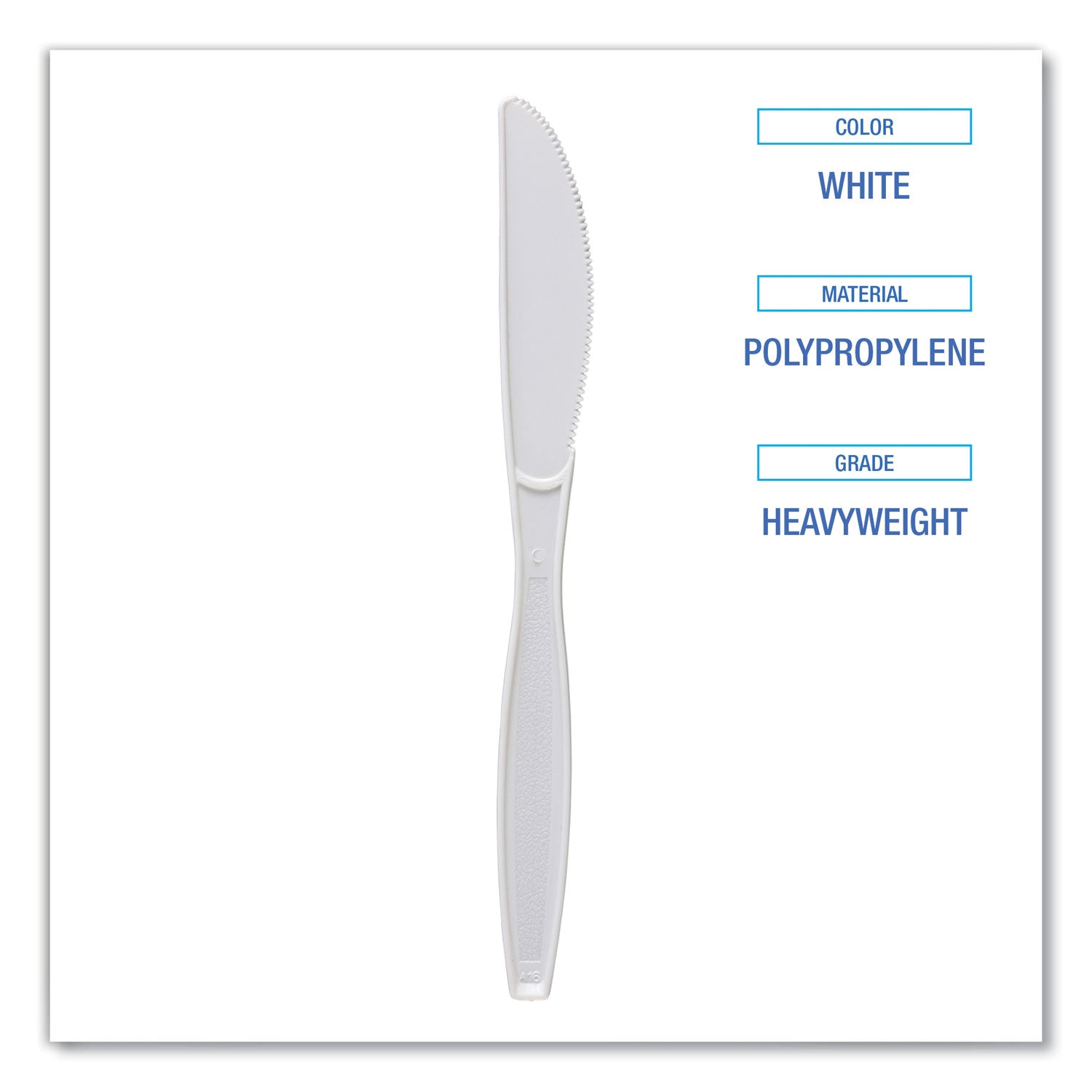 Heavyweight Polypropylene Cutlery, Knife, White, 1000/Carton