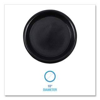 Hi-Impact Plastic Dinnerware, Plate, 10" dia, Black, 125/Sleeve, 4 Sleeves/Carton