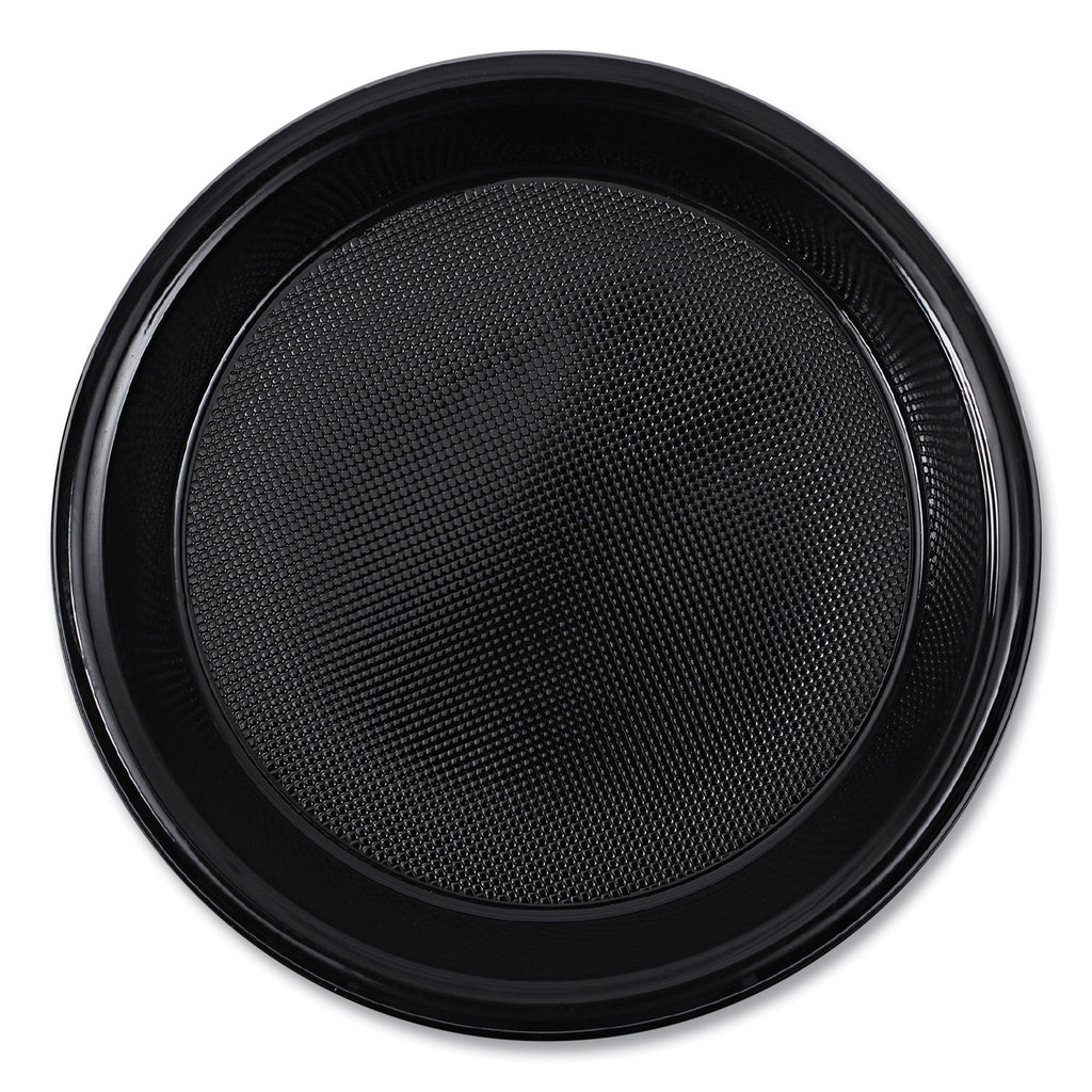 Hi-Impact Plastic Dinnerware, Plate, 10" dia, Black, 125/Sleeve, 4 Sleeves/Carton