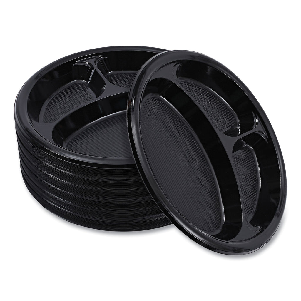 Hi-Impact Plastic Dinnerware, Plate, 3-Compartment, 10" dia, Black, 125/Sleeve, 4 Sleeves/Carton
