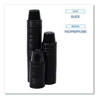 Souffle/Portion Cups, 1 oz, Polypropylene, Black, 20 Cups/Sleeve, 125 Sleeves/Carton