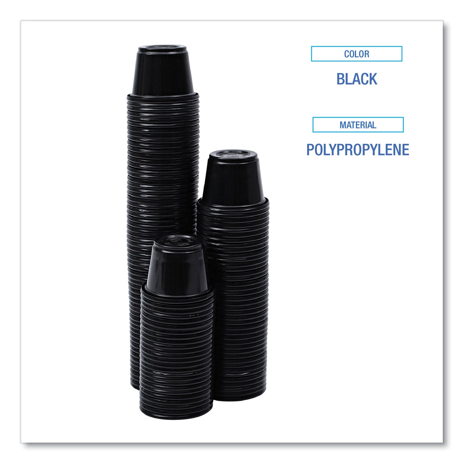Souffle/Portion Cups, 1 oz, Polypropylene, Black, 20 Cups/Sleeve, 125 Sleeves/Carton