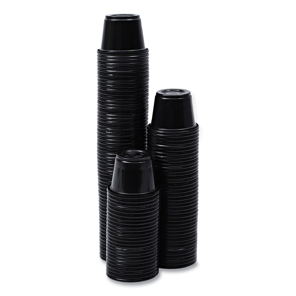 Souffle/Portion Cups, 1 oz, Polypropylene, Black, 20 Cups/Sleeve, 125 Sleeves/Carton