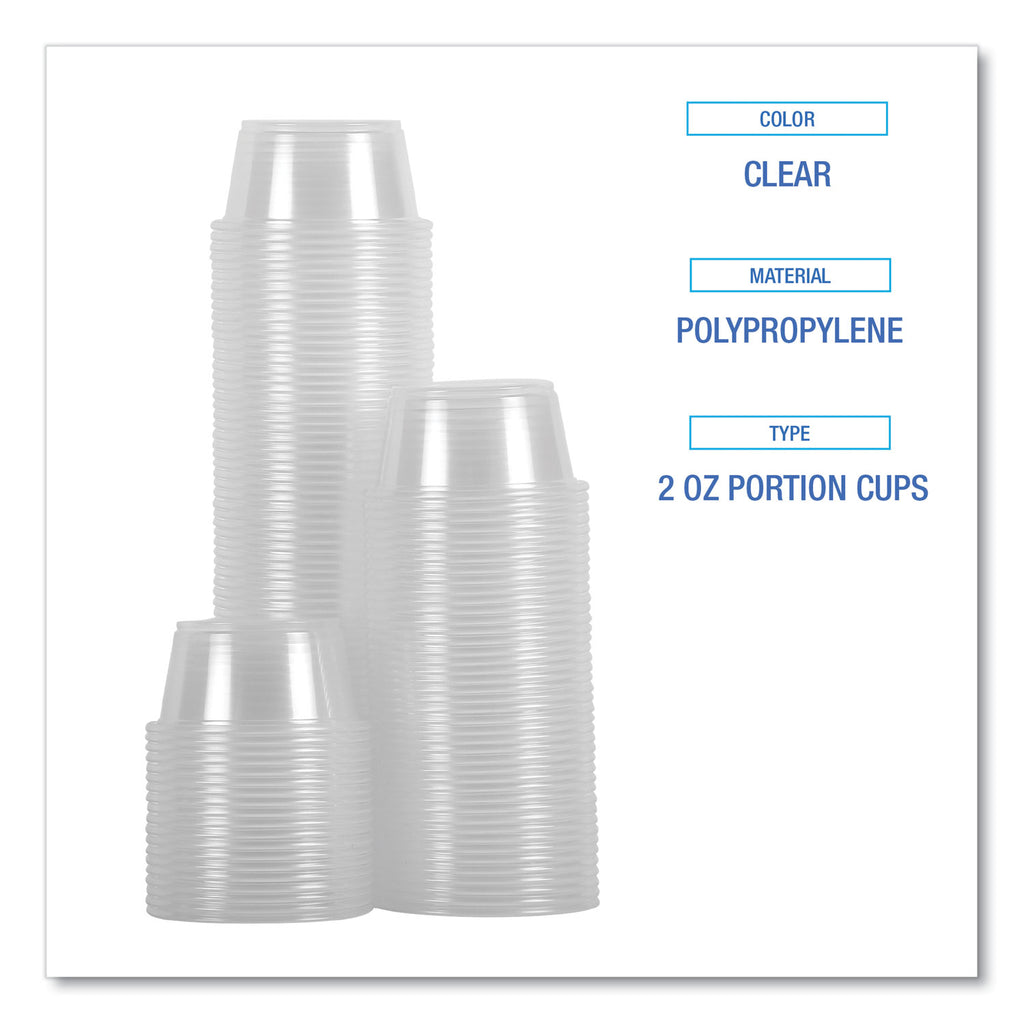 Souffle/Portion Cups, 2 oz, Polypropylene, Clear, 20 Cups/Sleeve, 125 Sleeves/Carton