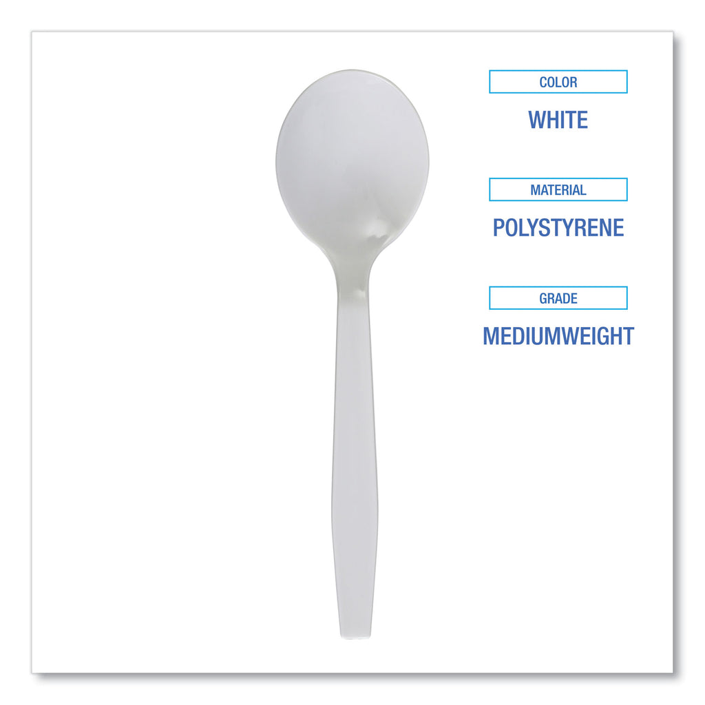 Mediumweight Polystyrene Cutlery, Soup Spoon, White, 1,000/Carton