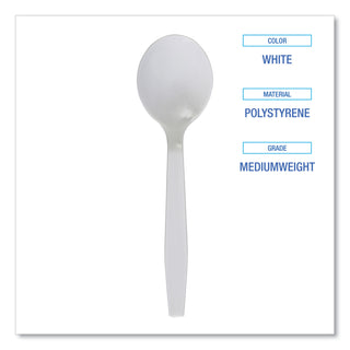 Mediumweight Polystyrene Cutlery, Soup Spoon, White, 1,000/Carton