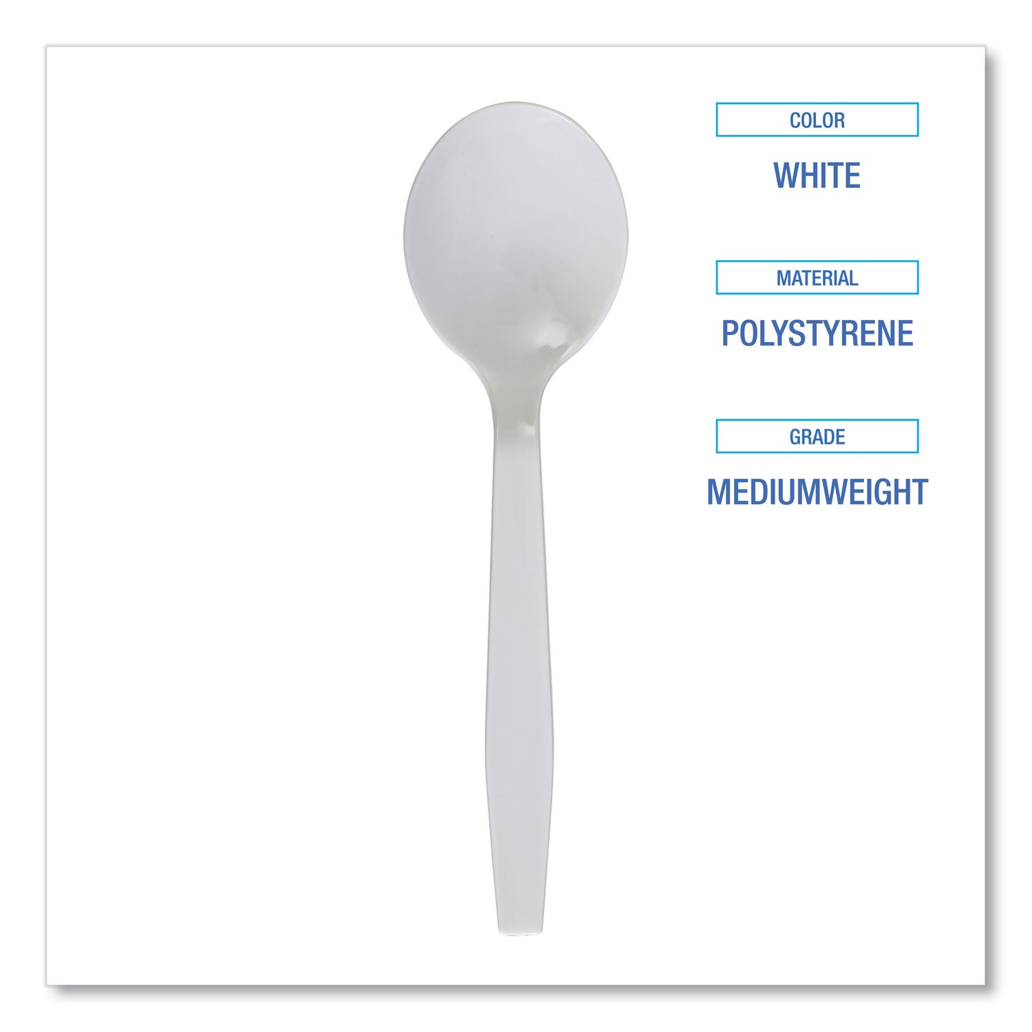 Mediumweight Polystyrene Cutlery, Soup Spoon, White, 1,000/Carton