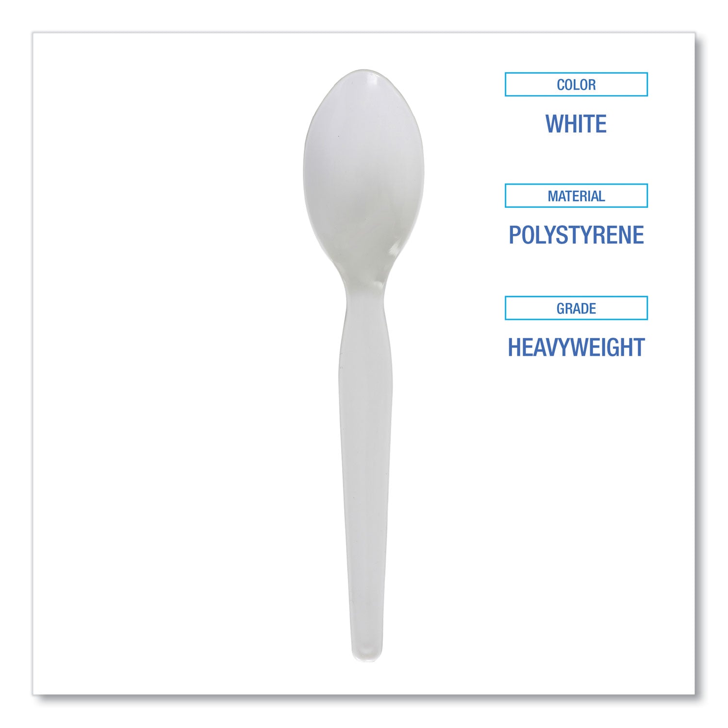 Heavyweight Polystyrene Cutlery, Teaspoon, White, 1000/Carton